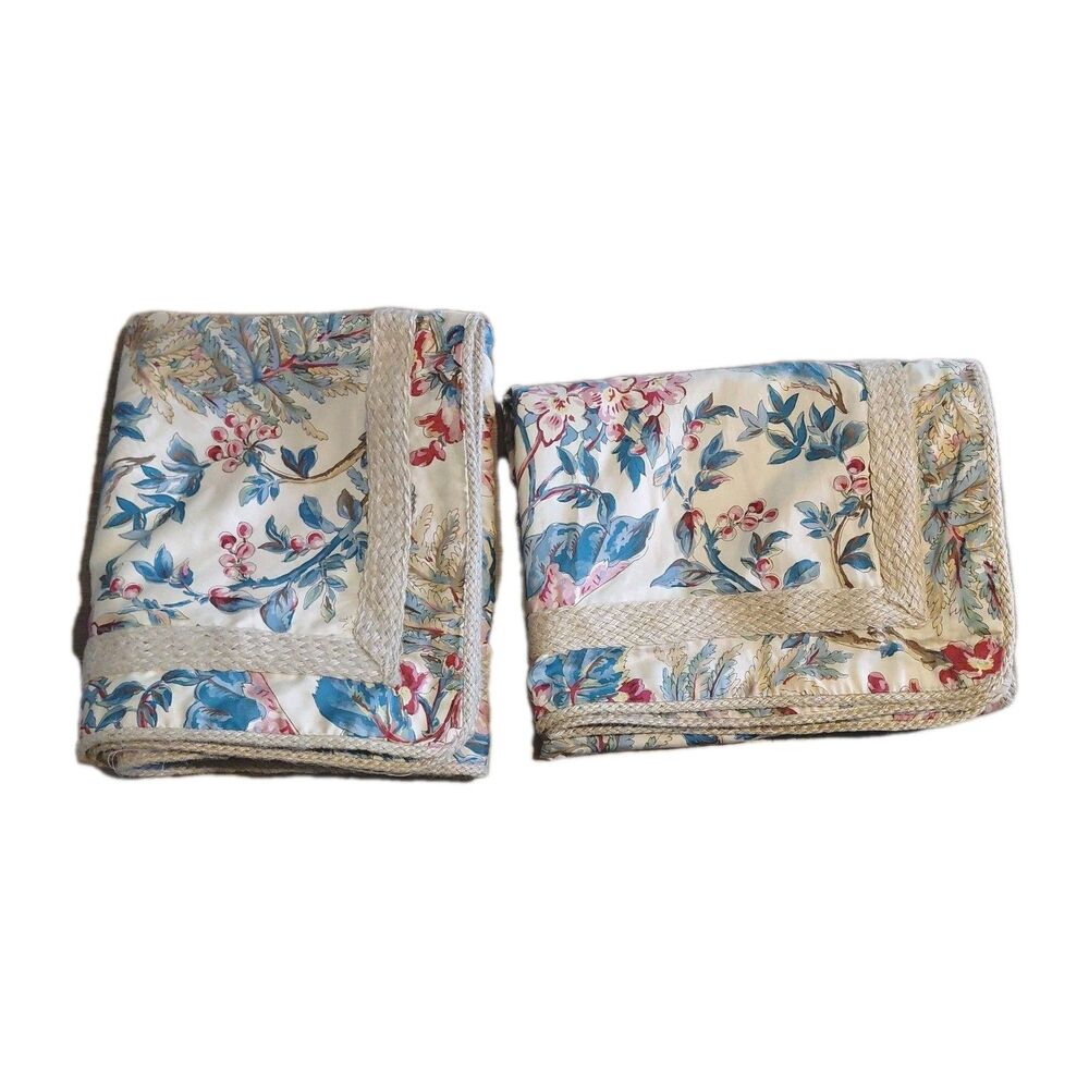 Ralph Lauren Tangier TWO Shams Jute Trim Tan Floral Design 23"X39" Cottagecore